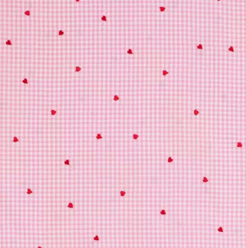 Pink gingham embroidered hearts