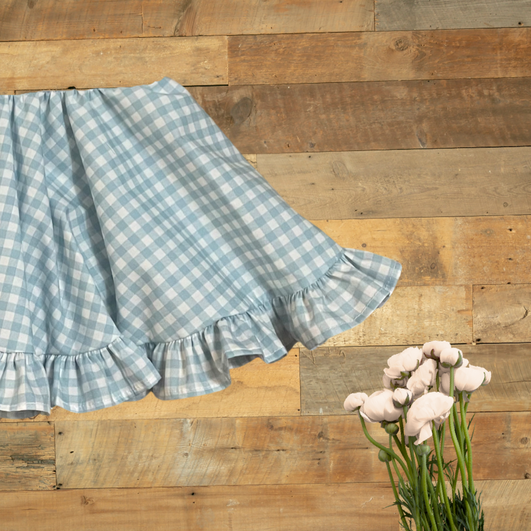 Blue gingham ruffle skirt